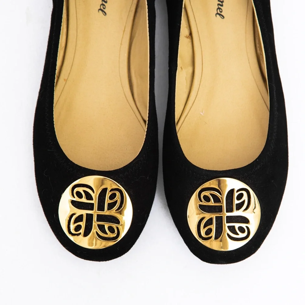 Suede leather ballet flat black with gold accents Red Camel 7